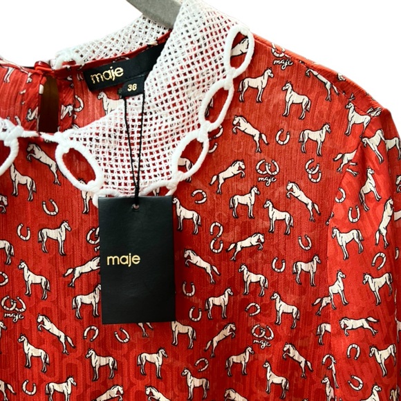 NWT Maje Rouges Raina Horse-Print Jacquard Dress with Guipure Collar Size US 4 - Picture 10 of 13